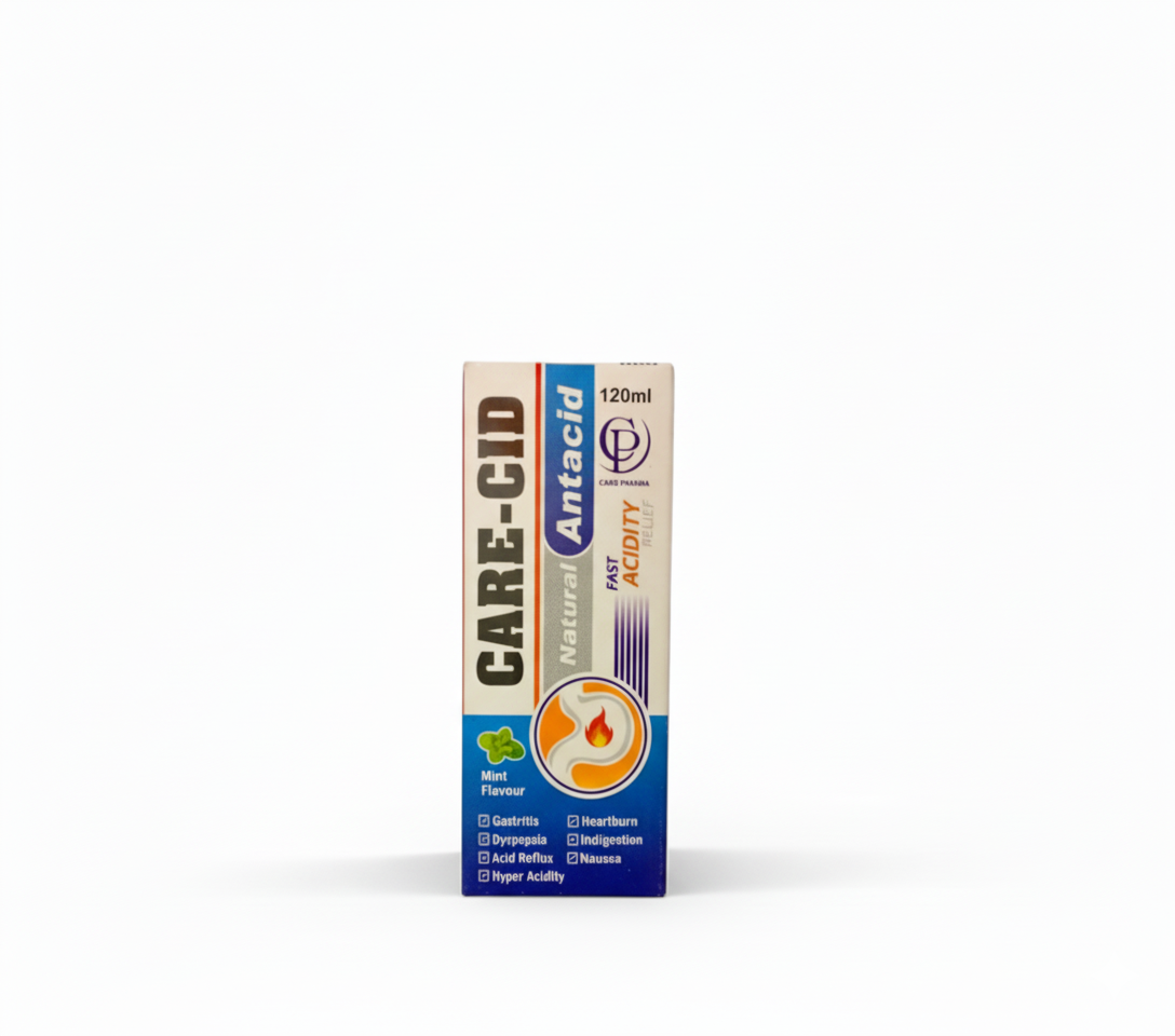 Care-Cid antacid packaging on a white background