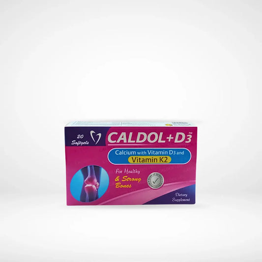 Box of CALDOL+D3 supplement on a white background