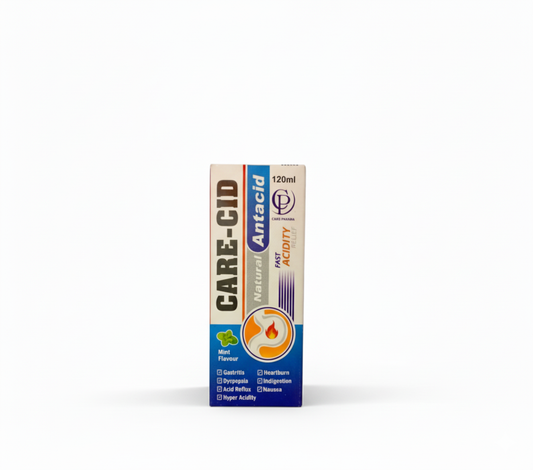 Care-Cid antacid packaging on a white background