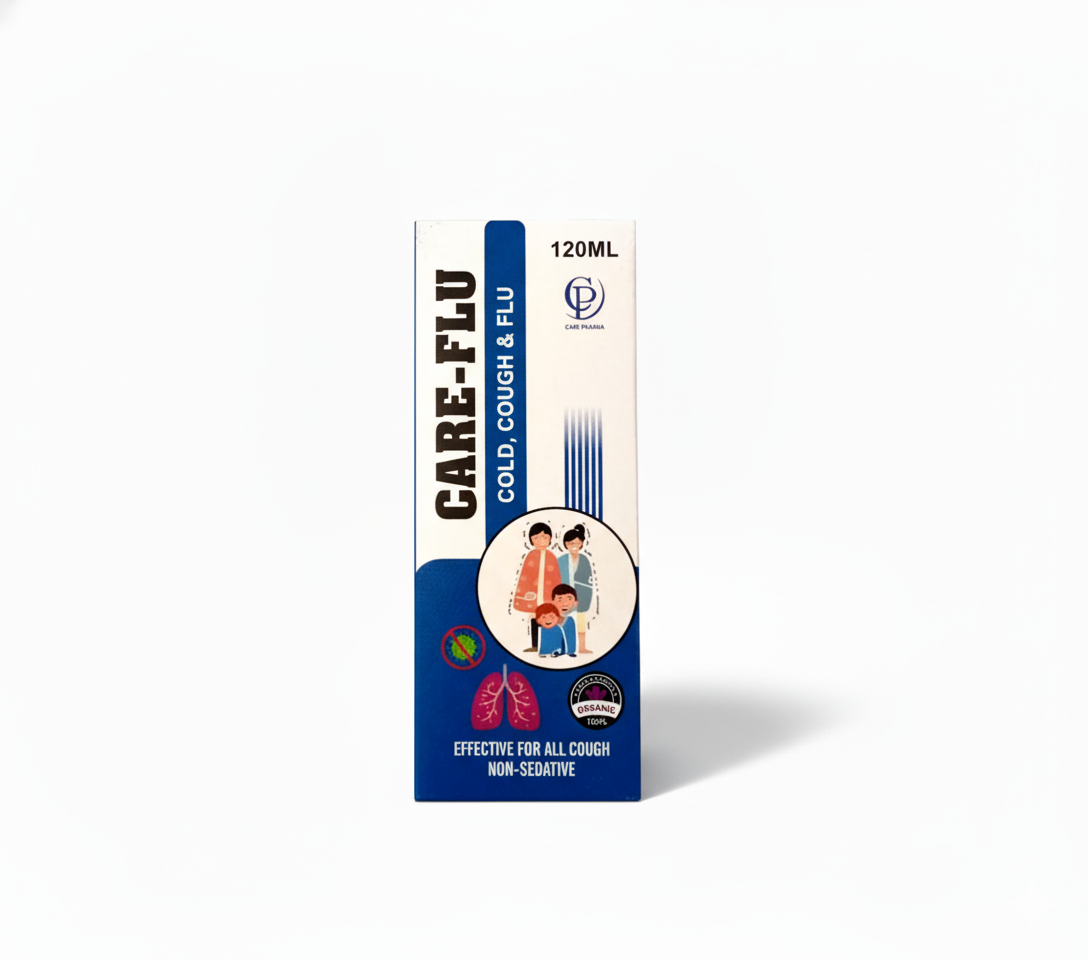 Care-Flu cold and flu relief product packaging on a white background