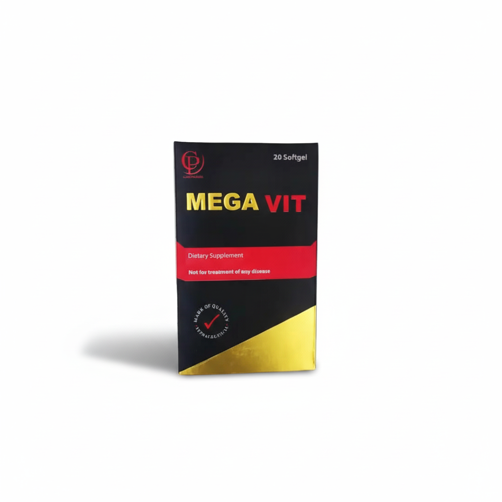 Mega Vit dietary supplement package on a white background