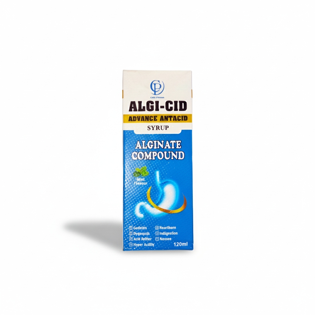 Algi-Cid syrup packaging on a white background