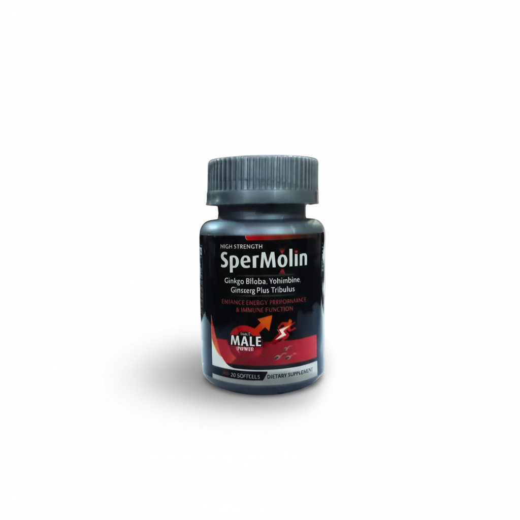 Supplement bottle labeled 'SperMolin' on a white background