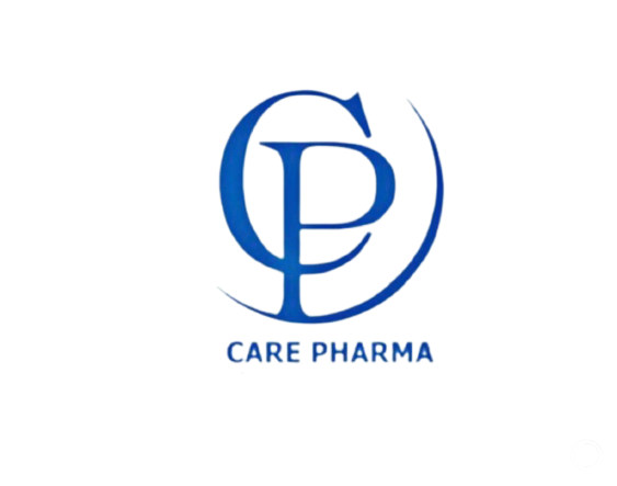 Care Pharma logo with a blue circular design on a white background